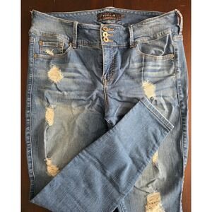 Torrid Bombshell Skinny Distructed Denim Jeans Button Fly Medium Wash Size 16R